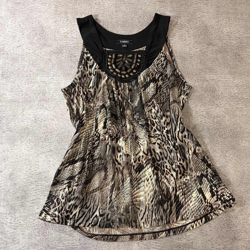 Vintage Animal Print Embellished Sleevless Blouse